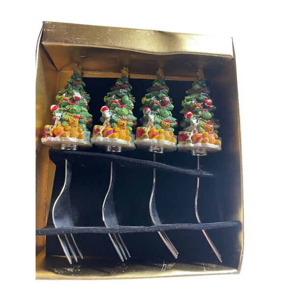 Christopher Radko Christmas Tree Cocktail Forks Set of 4 Party Spruced Up Spruce - Picture 2 of 11